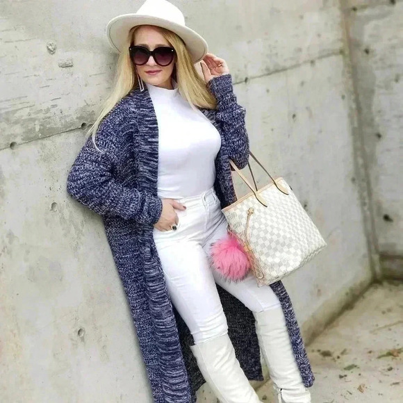 Long Navy Blue Knit Cardigan - Picture 7 of 7